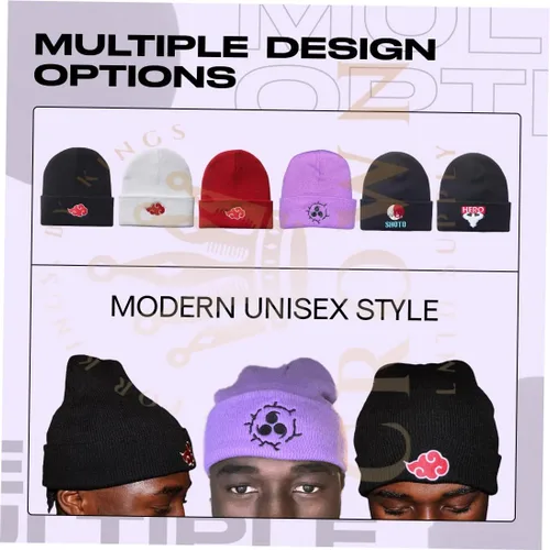 Miniatura 6 de Gorro de invierno de anime para hombres y mujeres, gorro de punto con puños, cómodo y suave, bordado de anime