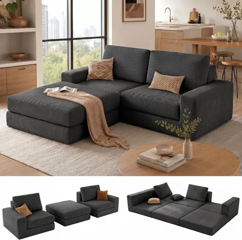 Miniatura 21 de Sofá seccional modular, 120.47" Sofá seccional moderno en forma de nube con chaise en L, cómodo sofá mullido de corduroy con asiento profundo, sofás