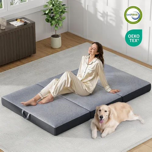 Miniatura 5 de Colchón triple tamaño Queen de 4 pulgadas – Colchón plegable de espuma viscoelástica para campamento, viajes, casa rodante, cama de invitados