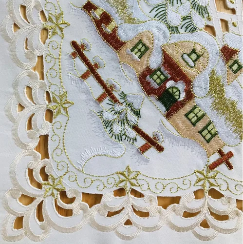 Miniatura 4 de Juego de 6 manteles individuales de Navidad, 100% poliéster, bordados, decoración de mesa de Navidad, 12 x 12 pulgadas, flor de pascua, árbol