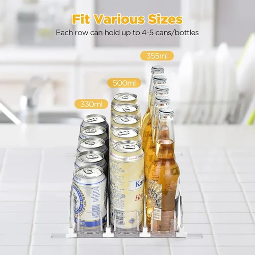 Miniatura 4 de OTraki Organizador de bebidas para refrigerador, dispensador de bebidas de 3 filas para refrigerador, dispensador de soportes de latas de ahorro