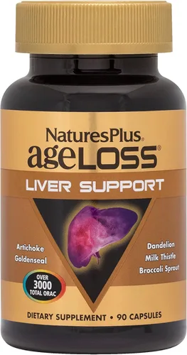 NaturesPlus AgeLoss Soporte hepático - 90 cápsulas - con alcachofa, cardo mariano y colina - vegetariano, sin gluten - 30 porciones