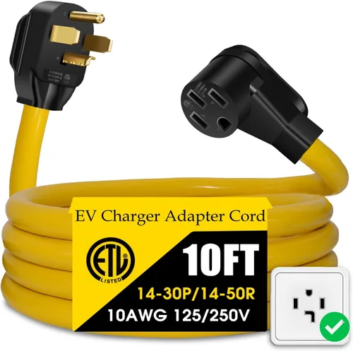 Cable adaptador de cargador NEMA 14-30P a 14-50R EV, 125V/250V 4 clavijas de estilo moderno para secadora (después de 1996) a enchufe de cargador