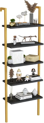 Miniatura 7 de DKLGG Estantería de escalera de 5 niveles, estantería industrial montada en la pared, estantería de escalera estrecha con tablero de madera y marco