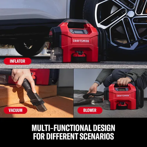 Miniatura 3 de CRAFTSMAN Inflador de neumáticos 3 en 1, compresor de aire portátil de 160 PSI/aspiradora de automóvil/soplador de polvo, 20 V inalámbrico y 12 V