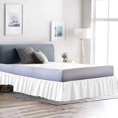 Miniatura 17 de 100% algodón 600 hilos 1 pieza falda de cama con volantes de polvo de 12 pulgadas con plataforma, estilo recogido (tamaño Queen, rosa)