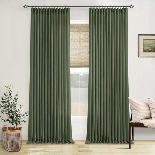 Miniatura 32 de Cortinas de lino natural con pliegues fruncidos de 120 pulgadas de largo para sala de estar, cortinas plisadas con ganchos y lengüeta trasera