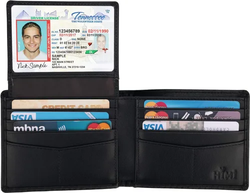 Miniatura 32 de HIMI - Cartera elegante de cuero auténtico para hombre, con bloqueo de interferencia de radiofrecuencia (RFID), con 2 ventanas para identificación