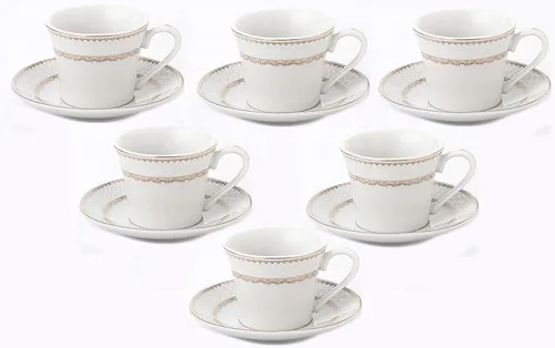World Gifts - Juego de tazas y platillos de porcelana elegantes y duraderos y coloridos, 2 onzas, dorado, juego de 6,
