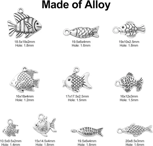 Miniatura 2 de LiQunSweet 100 piezas de 10 estilos antiguos de vida oceánica, dijes de peces de animales marinos para manualidades, collares, pulseras