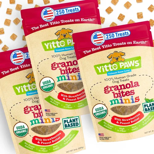 Mini golosinas orgánicas de entrenamiento para perros – Galletas crujientes y bajas en calorías – Fresa y mantequilla de maní – Veganas, de grado