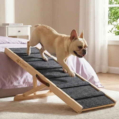 Miniatura 9 de Rampa para perros pequeños para sofá y cama, rampa de cuidado de articulaciones de perro salchicha, plegable, antideslizante, portátil, altura