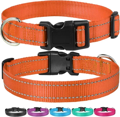 Miniatura 6 de Collar de perro reflectante con hebilla ajustable de nailon, collares de seguridad para perros pequeños, medianos y grandes, color naranja XXS