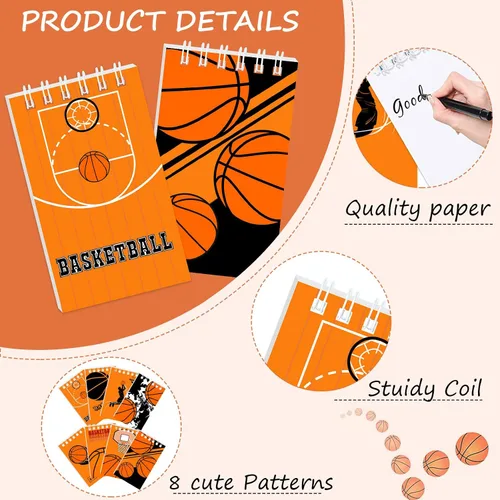 Miniatura 2 de Mini bloc de notas de baloncesto, 24 cuadernos de bolsillo de estilo multicolor, mini cuaderno en espiral para suministros de fiesta de cumpleaños
