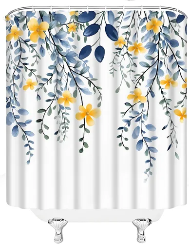 Miniatura 5 de Cortina de ducha con diseño de hojas florales, eucalipto azul, acuarela, plantas naturales, botánicas, bohemias, tela fresca, rústica, decoración