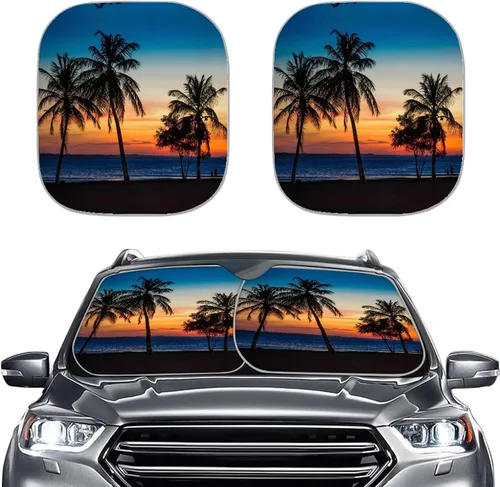 Parasol para parabrisas de automóvil con estampado de playa tropical, protección universal para proteger el interior del automóvil, bloquea los