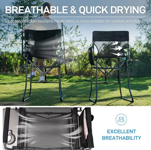 Miniatura 4 de EVER ADVANCED Silla alta de textileno para campamento, silla de directores de malla, taburete de bar plegable alto con mesa auxiliar para Malla Negra