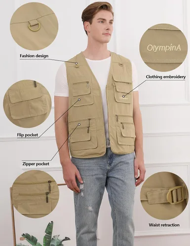 Miniatura 4 de Gihuo - Chaleco de pesca para hombre, con bolsillos, para viajar, ir de safari o practicar tiro
