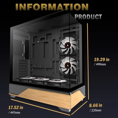 Miniatura 4 de KEDIERS ATX - Carcasa de PC de media torre, 5 ventiladores ARGB PWM de 4.724 in preinstalados, paneles de madera de nogal impreso, vidrio templado