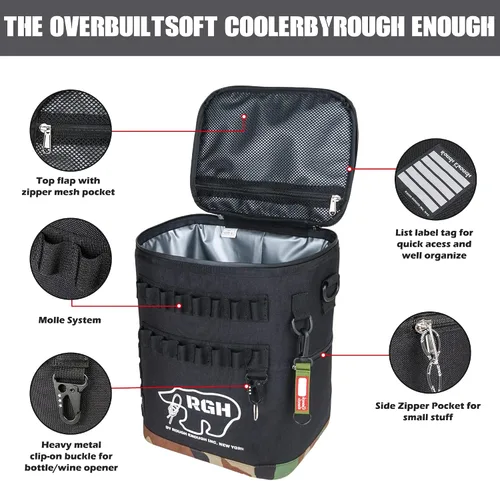 Miniatura 4 de Rough Enough - Bolsa térmica de latas de vino suave portátil para playa, campamento, pesca, golf con sistema Molle, 15 litros