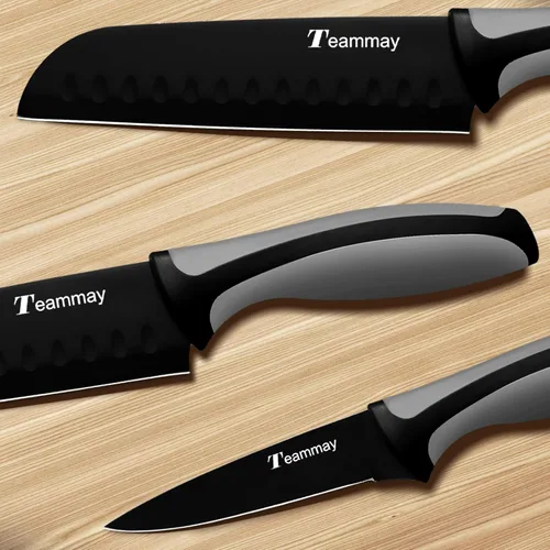 Miniatura 9 de Juego de 4 cuchillos Santoku de 6 pulgadas, cuchillo de pelar de 4 pulgadas, tijeras de cocina, pelador en Y, revestimiento antioxidante, afilado