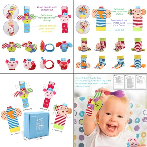 Miniatura 5 de Sonajero suave para bebé, calcetines buscadores de pies, muñequeras, sonajeros, tobilleras, piernas, brazos, pulsera de actividad, regalo para bebés