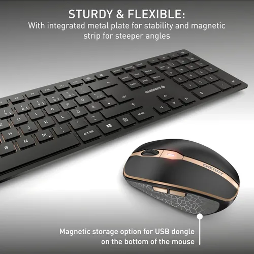 Miniatura 6 de CHERRY DW 9100 Slim, juego de teclado y mouse inalámbricos, conexión Bluetooth y RF de 2.4 GHz, teclas silenciosas, escritura cómoda, recargable