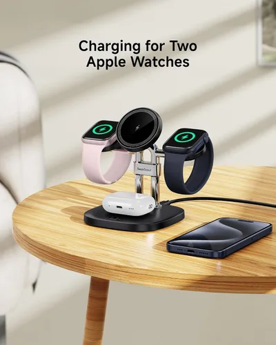 Miniatura 7 de Cargador rápido dual para Apple Watch 11, soporte de cargador inalámbrico magnético para iPhone Air/17 Pro Max/17 Pro/17/16/15/14, estación de carga