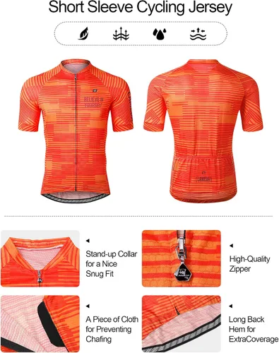 Miniatura 4 de Camiseta de ciclismo para hombre, transpirable, ligera, manga corta, elástica, con cremallera completa
