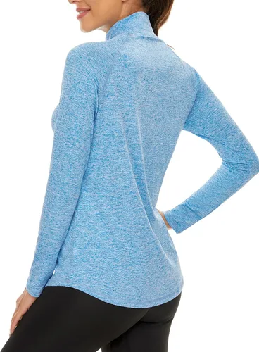 Miniatura 3 de LURANEE Sudadera de manga larga con cremallera de 14 para mujer, UPF 50+, para senderismo, correr, entrenamiento