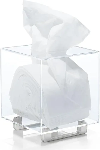 Miniatura 10 de YoBa Caja de pañuelos de acrílico negro grueso, dispensador cuadrado de caja de pañuelos con patas de aluminio chapado en oro para baño, cocina