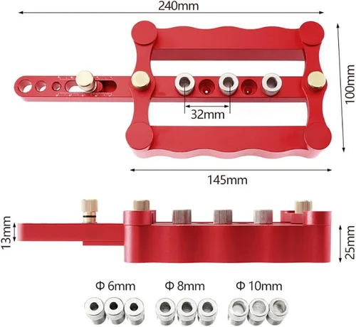 Miniatura 3 de Joywayus Autocentrado Dowelling Jig, métrico estándar 6/8/0.394 in tacos Jig Accesorios, Guía de perforación de agujero de clavija de madera