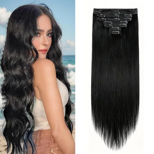 Miniatura 19 de 8Pcs Clip in Hair Extensions Real Human Hair, 140G 18 Inch Ash Blonde Mix Bleach Blonde 18P613