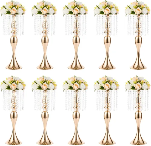 Miniatura 16 de 2 piezas de 54 cm de alto soporte de flores de cristal para boda, camino de flores de plomo, soportes de flores centrales de metal para mesas