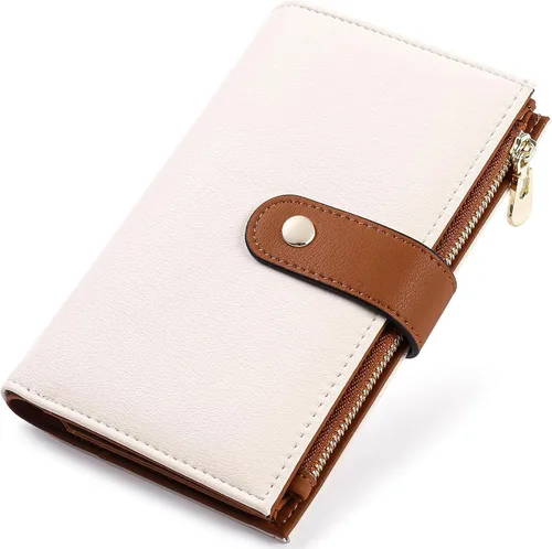 Miniatura 15 de yiijay Cartera para mujer con bloqueo RFID, de cuero vegano, triple pliegue, tarjetero para tarjetas de crédito, cartera de viaje con soporte
