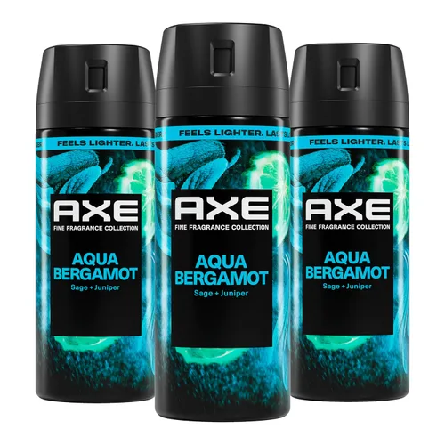 AXE Fine Fragrance Collection - Aerosol corporal de 3 unidades, color aguamarina bergamota, 72 horas de frescura, sin aluminio, 2.9 onzas