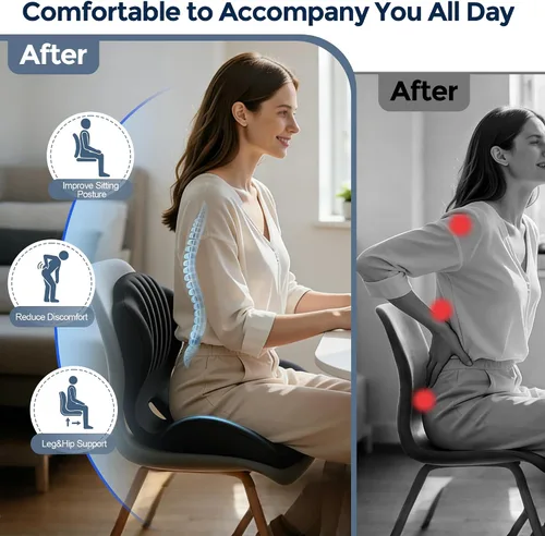 Miniatura 4 de Cojín de asiento para silla de oficina y automóvil, cojines de asiento ergonómicos en forma de L, cojín ortopédico de espuma viscoelástica con hueco