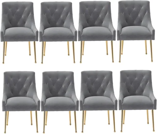Miniatura 10 de Juego de 2 sillas de comedor, modernas sillas de comedor de terciopelo con patas doradas, elegantes sillas de acento acolchadas para recepción, sala