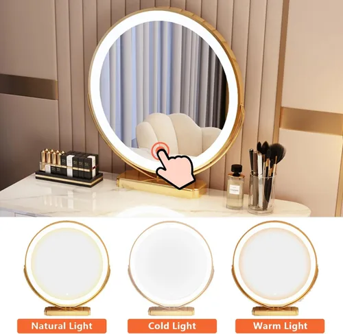 Miniatura 4 de Tocador, tocador de maquillaje con taburete acolchado, tocador con espejo iluminado LED y mesa auxiliar, mesa de maquillaje con 3 cajones
