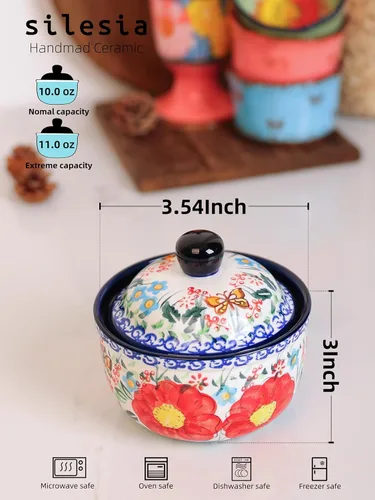 Miniatura 4 de silesia Azucarero hecho a mano con tapa y cuchara, tarro de azúcar de cerámica pintado a mano de 10 onzas para cocina en caja de regalo, decoración