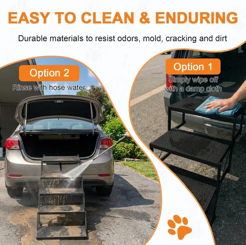 Miniatura 7 de Escalones para perros para automóvil, camión, SUV, rampas para perros con superficie de alta tracción, escaleras portátiles impermeables para perros