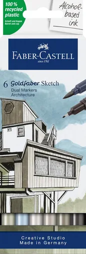 Faber-Castell Goldfaber - Marcadores de boceto de alcohol: 6 marcadores de doble punta de colores, arquitectura, doble pincel y marcadores de punta