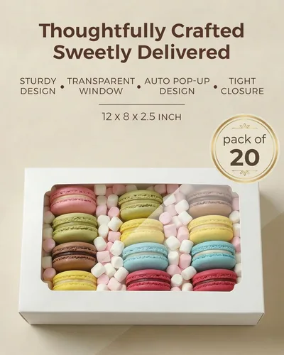 Miniatura 2 de 20 cajas de galletas con ventana de 12 x 8 x 2.5 pulgadas, cajas grandes de panadería, caja de regalo desplegable automática para postres, fresas