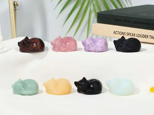 Miniatura 5 de LAIDANLA Estatua de gato dormido de obsidiana negra, cristales curativos tallados a mano, bonita escultura de figura de gatito de 1.6 pulgadas