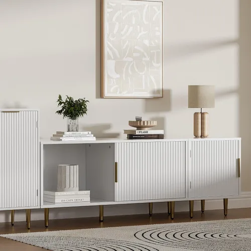 Miniatura 4 de Housoul Soporte de TV moderno combinado para TV de 55/60/65 pulgadas, pequeño centro de entretenimiento acanalado con estante ajustable, soporte