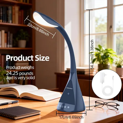 Miniatura 8 de Lámpara de escritorio LED con control táctil y cuello de cisne de 360 grados, 9 modos de iluminación con 5 colores RGB para luz de lectura de Azul