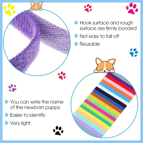 Miniatura 5 de Frienda 60 collares de parto para cachorros, collares para mascotas recién nacidas, bandas de identificación ajustables de doble cara, bandas