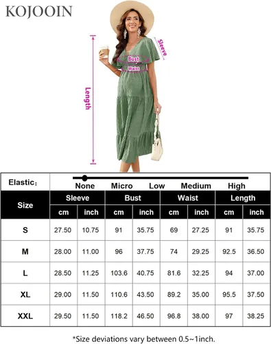 Miniatura 6 de KOJOOIN Vestido de maternidad para mujer, cuello en V, manga corta, fruncido y escalonado, plisado, vestido midi para sesión de fotos, baby shower