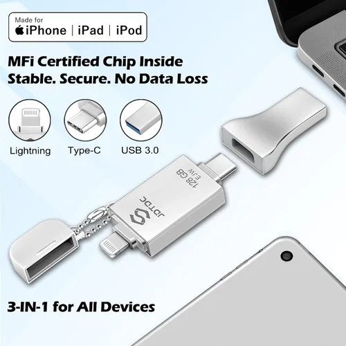 Miniatura 3 de Genuine 128GB Apple MFi Certified Photo Stick for iPhone 17/16/15/14-3 in 1 USB C Flash Drive & Memory Stick - High Speed External Storage for