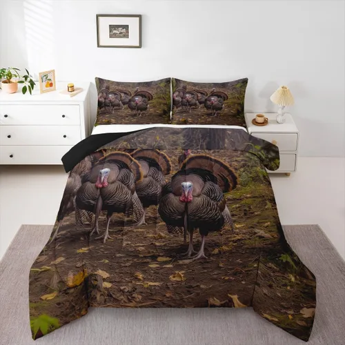 Miniatura 51 de Erosebridal Juego de edredón individual de pavo de Acción de Gracias, juego de ropa de cama de calabaza con hojas de otoño para niños y adultos
